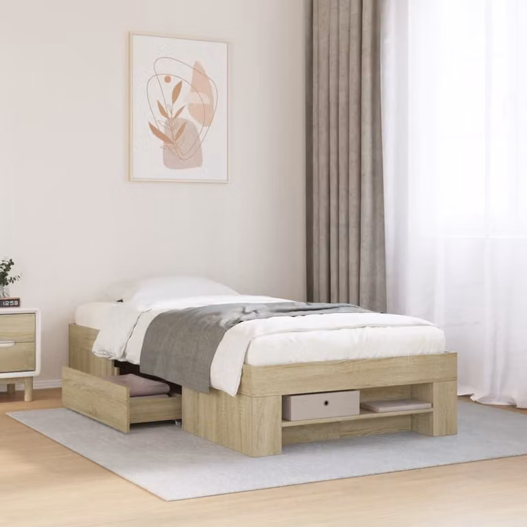 Giroletto senza materasso vidaXL in Rovere Sonoma con doghe in legno, L/P/H: 190 x 90 x 33 cm