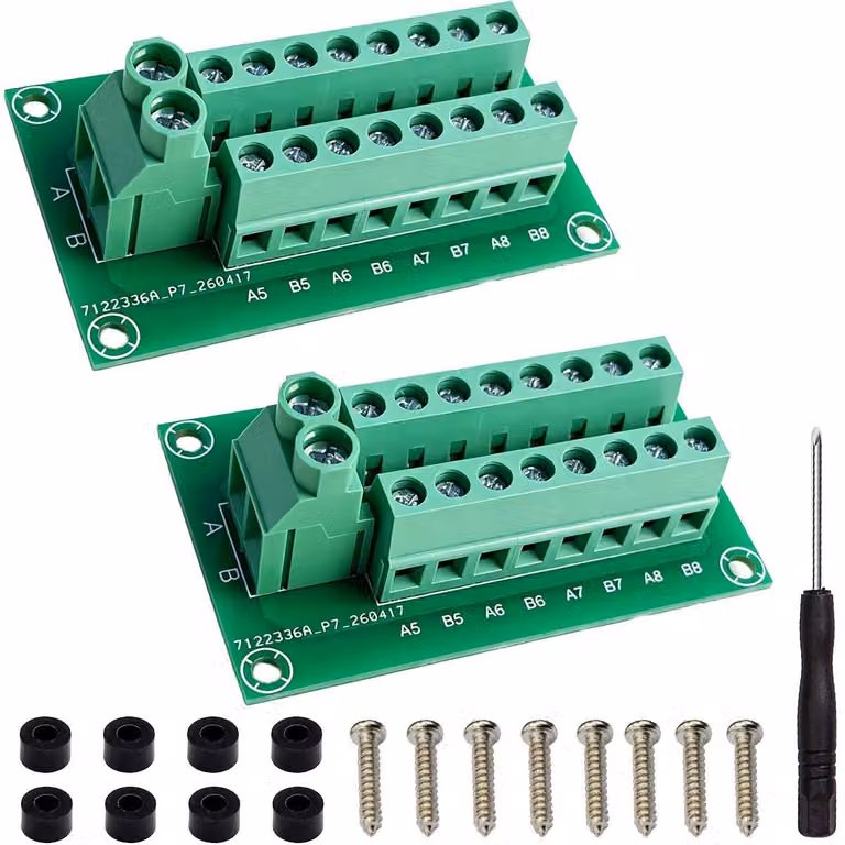 2 piastre di distribuzione di corrente con 2 barre di connessione da 8 poli, adatte per corrente alternata/continua, 300 V, 10 A