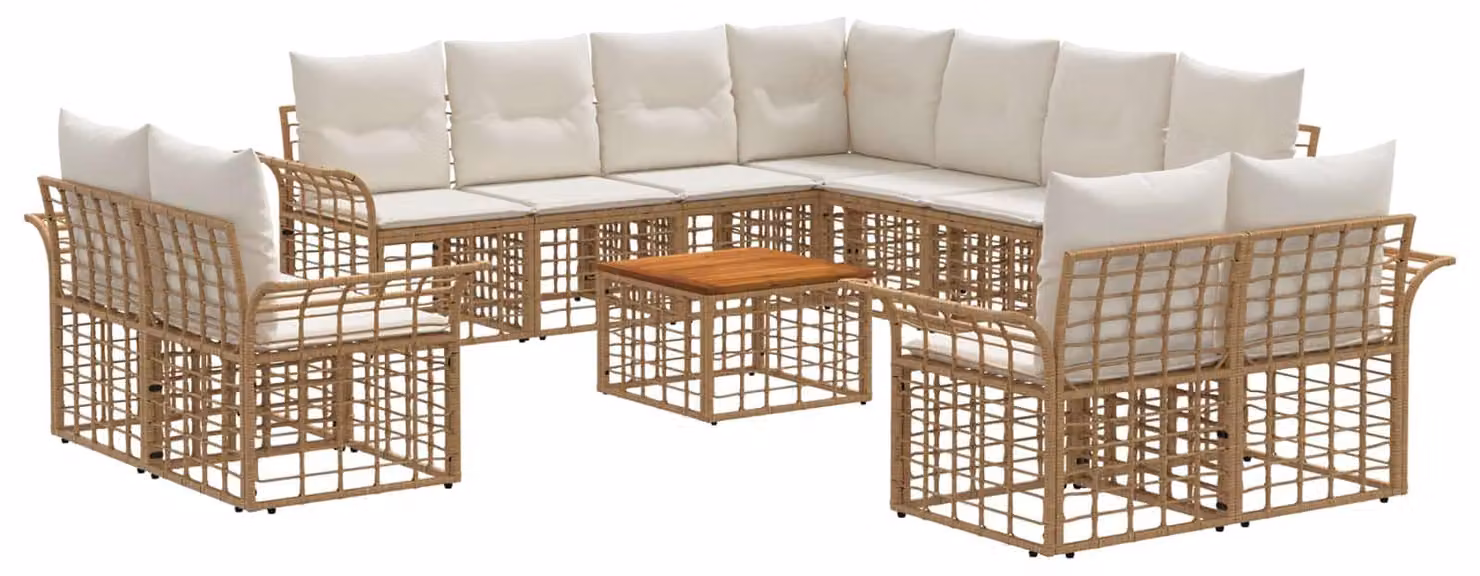 Set di divani da esterno 12 pcs Naturale e Bianco Crema
