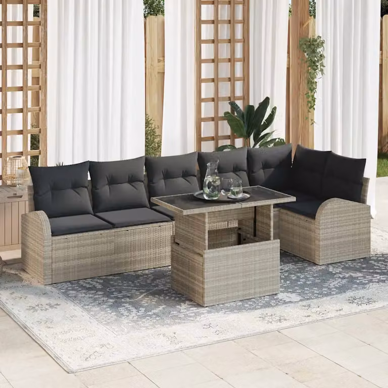 Set Divano da Giardino vidaXL 7 Pezzi a Forma di L con Tavolino, Grigio