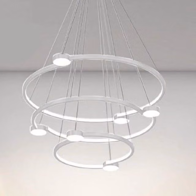 Trade Shop Lampadario a Sospensione LED Moderno con 3 Cerchi, Bianco, 96W, con Telecomando e Altezza Regolabile – 1