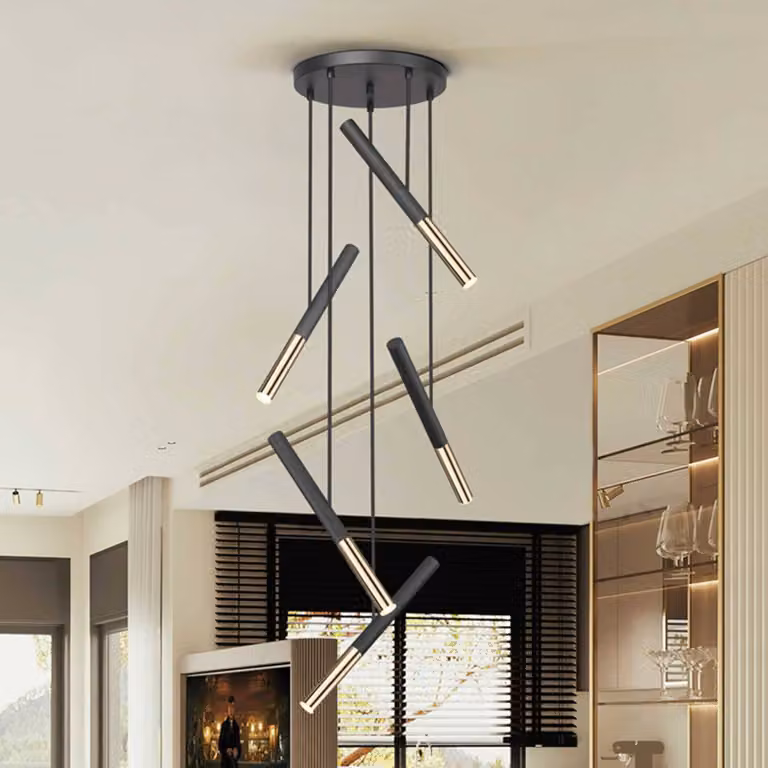 Schuller Valencia Lampada a sospensione Edna LED, 5 luci, in metallo, nero, dimmerabile Edna,, Nero, Soggiorno / Sala da pranzo, Metallo