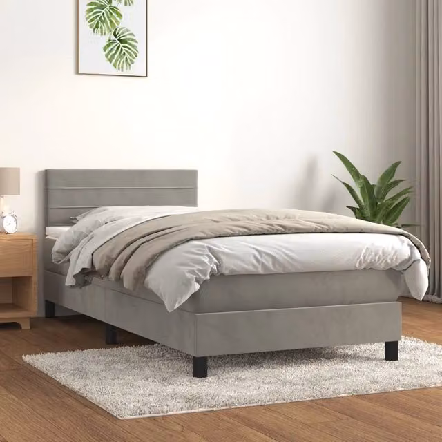 Letto Ibrido con Giroletto a Molle e Materasso vidaXL in Velluto Grigio e Bianco L/P/H: 203 x 90 x 88 cm