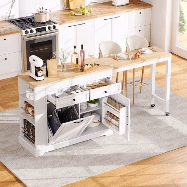 Isola da Cucina Mobile ¨C Minimal ¨C Bianco con cassetti e vano contenitore salvaspazio
