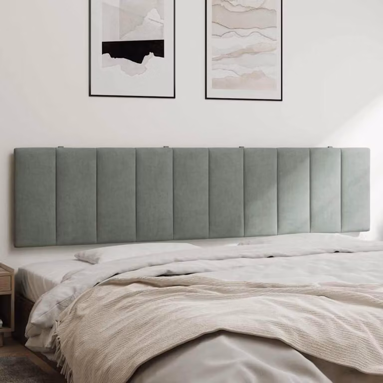 Cuscino Testiera vidaXL Hanko in Velluto Grigio Chiaro, Larghezza: 200 cm