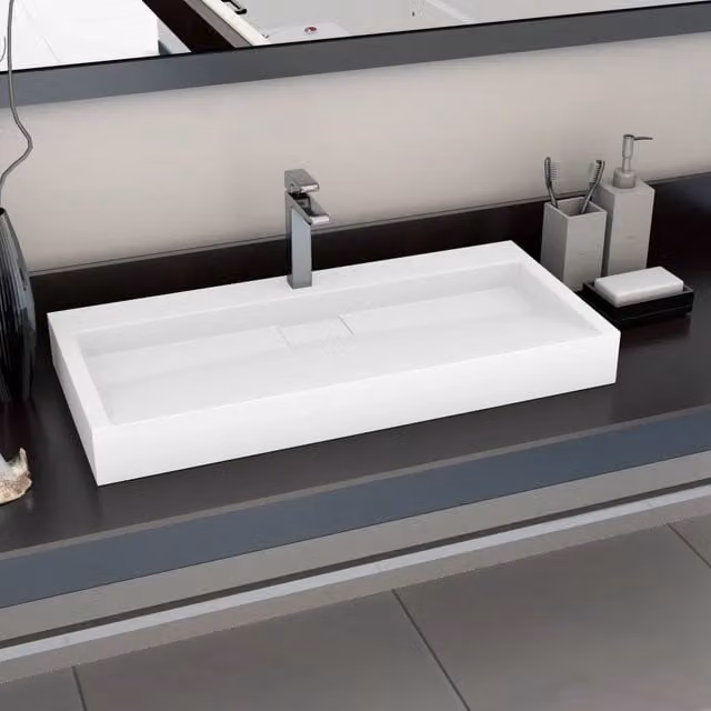 Lavandino 100x46x11 cm Blocco in Marmo/Minerale Bianco 144066