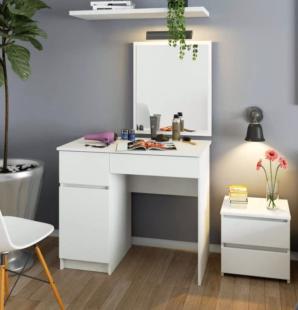 Toeletta con specchio BRETIK - bianco, versione a sinistra
