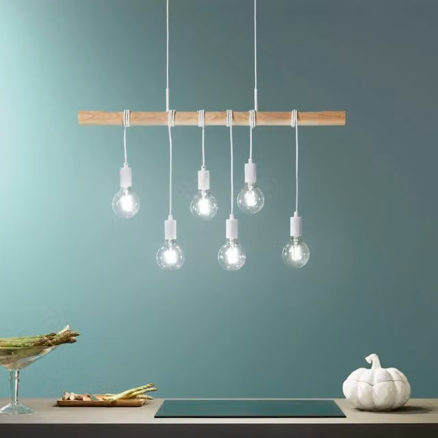 LAMPADARIO ARIZONA 6XE27 90XH180CM LEGNO/BIANCA.