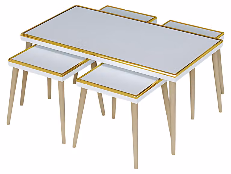 Weißes Wohnzimmer-Set aus Holz und Edelstahl im modernen Design
