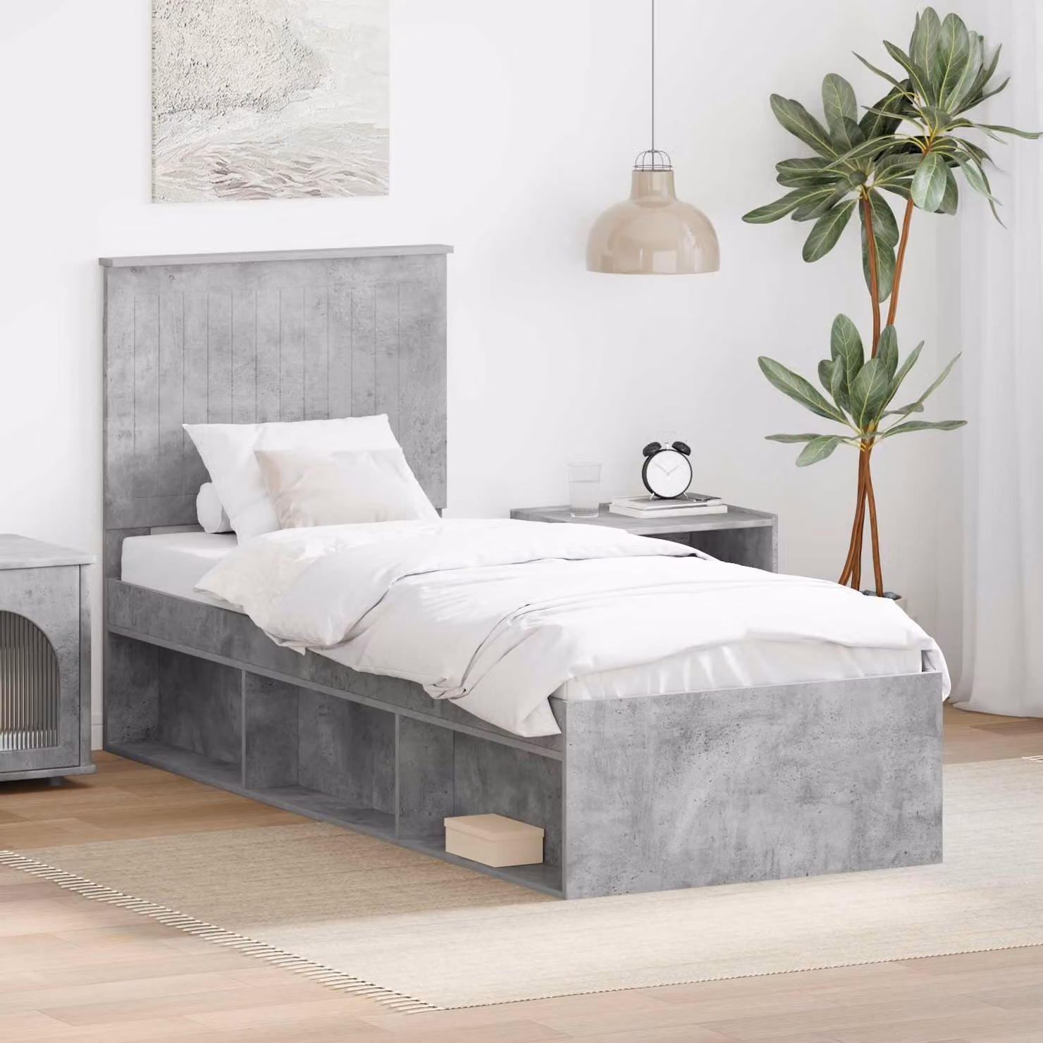 Struttura del letto vidaXL in pino massello con doghe in legno, colore grigio, L/P/H: 190 x 80 x 200 cm
