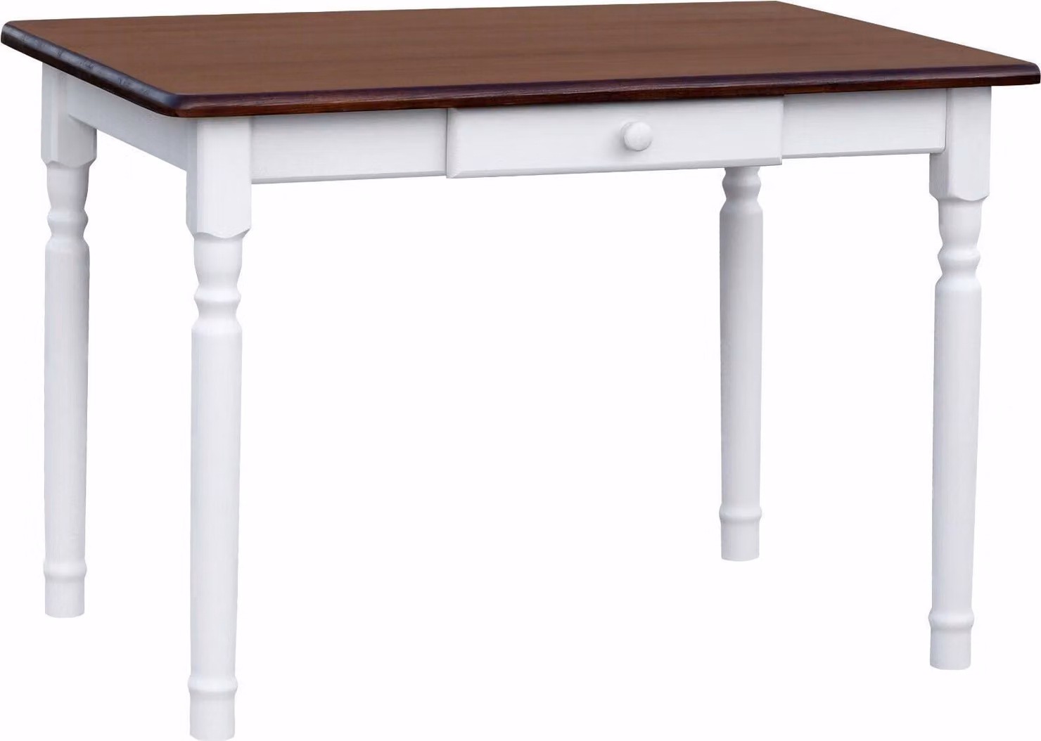 Tavolo bianco II con cassetto in legno di pino massiccio con piano in colore noce 120 x 70 cm