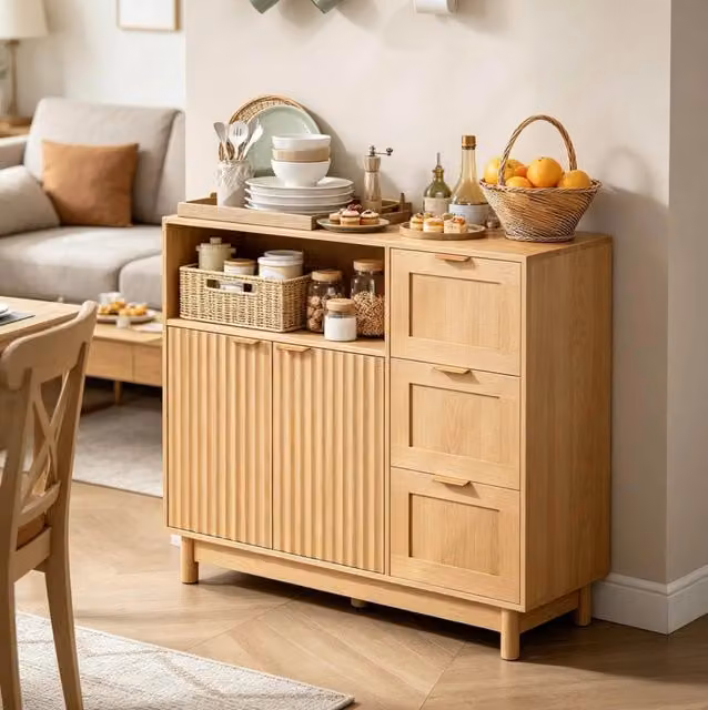 Sideboard moderno in legno e MDF per cucina, soggiorno o camera da letto, colore marrone e beige, L: 120 cm, P: 40 cm, H: 80 cm – 1