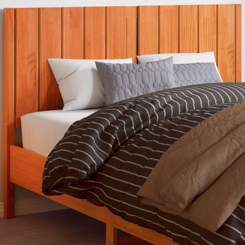 Testiera per letto vidaXL in legno massello di pino color marrone cera con stile rustico, L: 140,5 cm, H: 100,5 cm, P: 8,5 cm