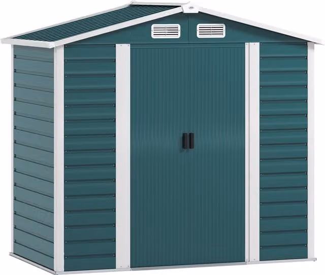 Casetta da Giardino Outsunny in Acciaio Zincato Verde con Porte Scorrevoli e Lucchetto, L/P/H: 210 x 120 x 190 cm – 1