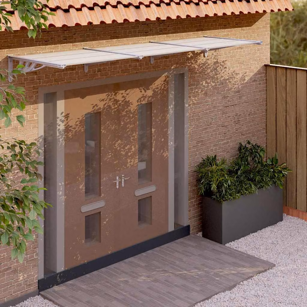 Tettoia per porta vidaXL in policarbonato e alluminio, Grigio e Trasparente, L: 297,5 cm, P: 90 cm