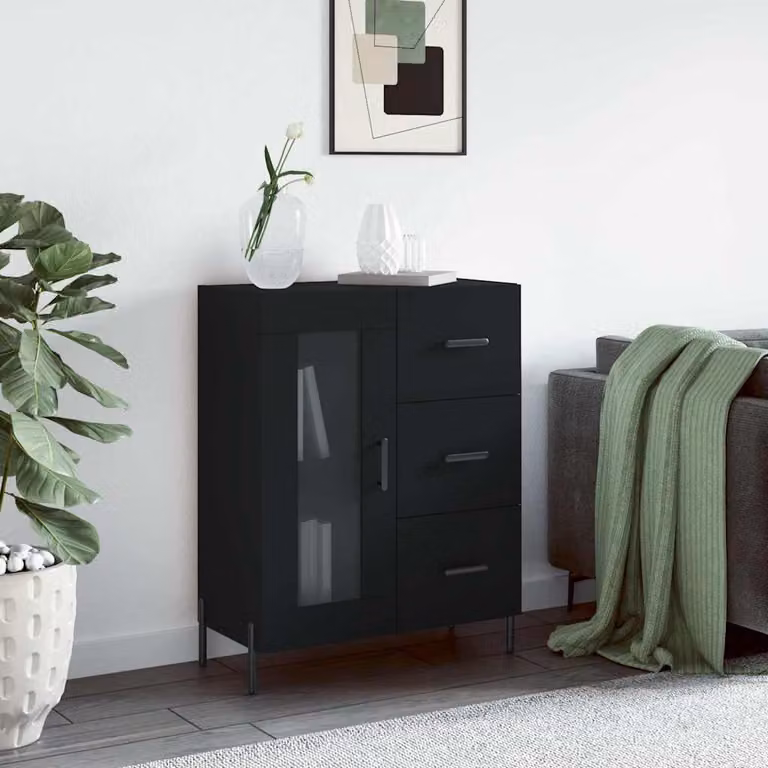 Credenza nera vidaXL in legno e metallo L: 69,5 cm, P: 34 cm, H: 90 cm