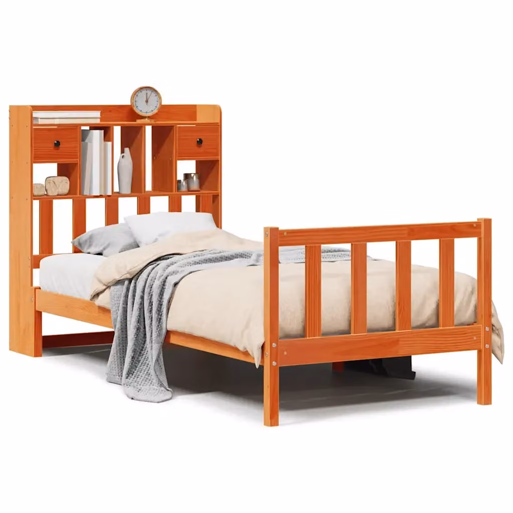 Letto Libreria VIDAXL in Legno di Pino Marrone Cera con Cassetti e Scaffali L: 110 cm, P: 81 cm, H: 218,5 cm – 2