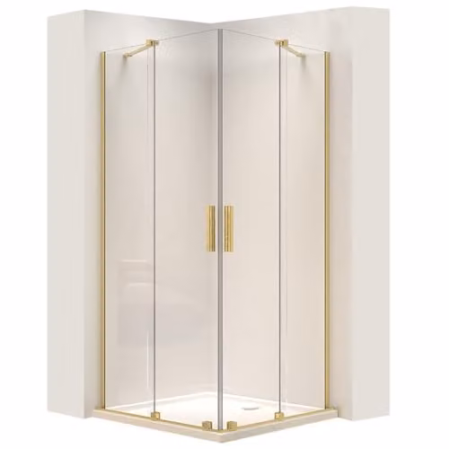 Rea - Cabina Doccia Montana Double, Oro Spazzolato 80X100, D'Angolo Senza Piatto Doccia, Vetro Di Sicurezza Temperato Trasparente 6mm, Scorrevole, 100 X 80 X 200 cm