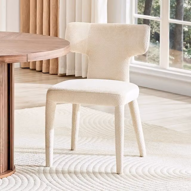 Set di 2 sedie da pranzo moderne OKWISH imbottite con schienale a T, struttura in metallo e rivestimento in tessuto bianco