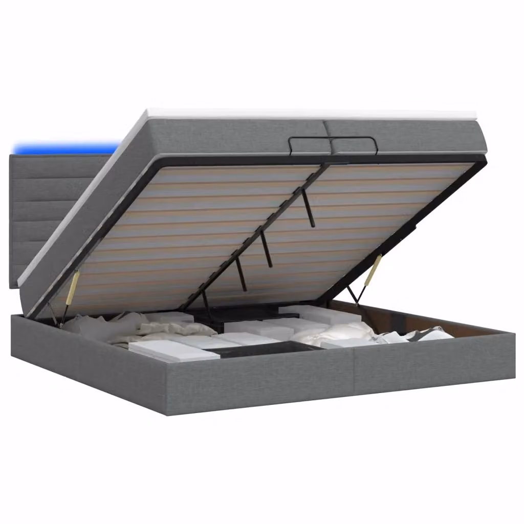 Letto Ottomano con Materasso Ibrido e Illuminazione LED vidaXL Grigio L: 200 cm, P: 200 cm, H: 88 cm – 2