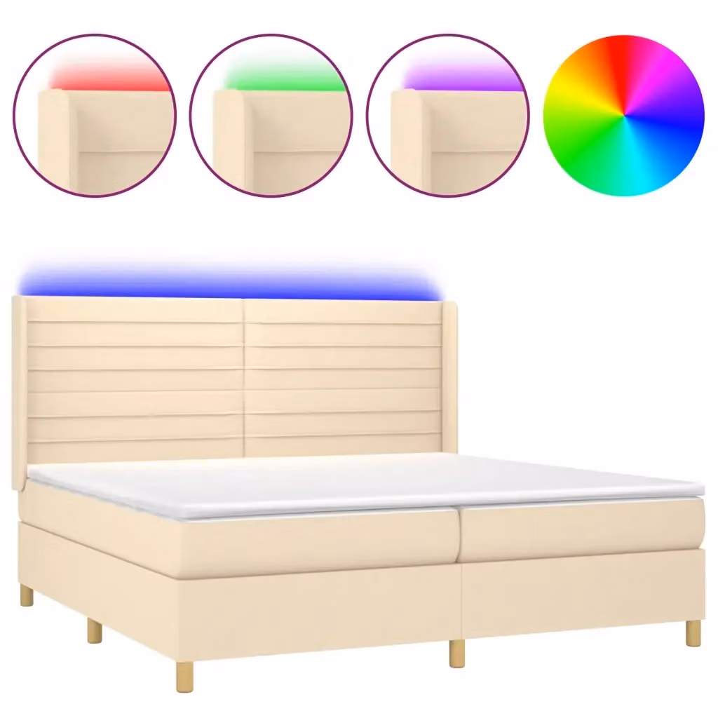 Letto Ibrido con Materasso a Molle Pocket e Illuminazione LED vidaXL, Bianco/Beige, L/P/H: 200 x 200 x 203 cm – 2