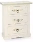 Comodino toscano KIVIO in legno stile shabby chic bianco decorato a mano con dettagli verdi e pomelli ad anello