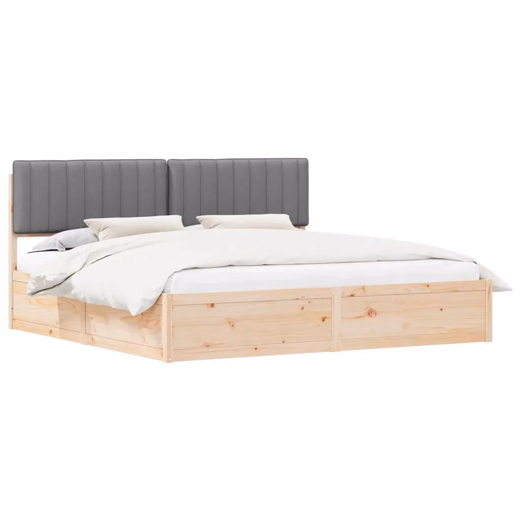 Letto con testiera rivestita vidaXL in legno di pino e tessuto grigio 200 x 200 cm – 2