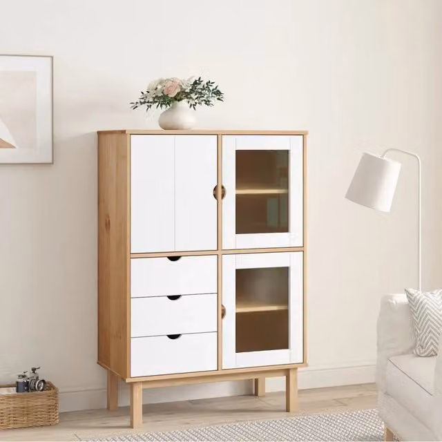 Credenza-Buffet-Armadio da cucina OTTA Marrone e Bianco 85x43x125 cm in Legno di Pino