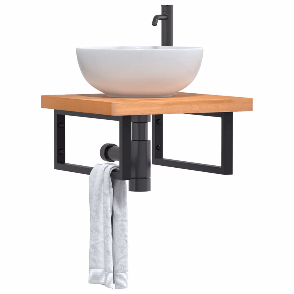 vidaXL Ripiano a Parete per Lavabo Moderno in Legno di Faggio e Metallo, Nero e Marrone