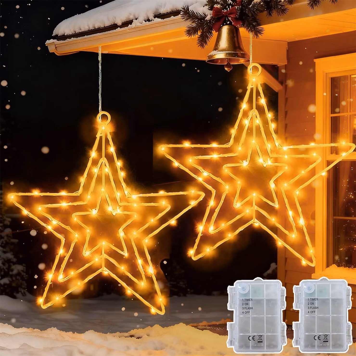 Set di 2 luci decorative, 75 LED, luce bianco caldo, grado di protezione IP65, per uso esterno