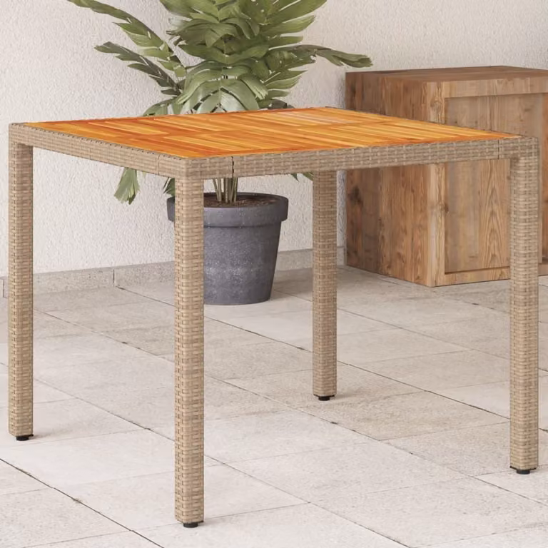 Maison Exclusive - Tavolo da giardino beige, 90x90x75 cm, in rattan sintetico e legno di acacia