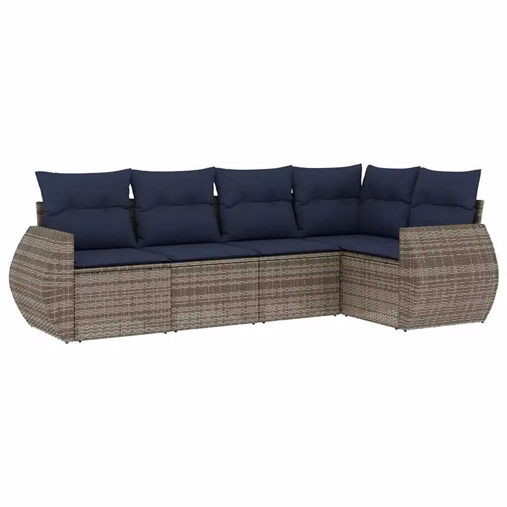 Set di Divani da Giardino a L vidaXL in Polyrattan Grigio con Cuscini e Struttura in Acciaio – 2