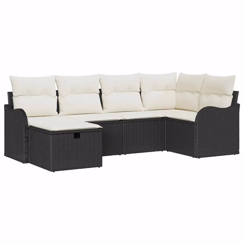 Set Divano da Giardino a L vidaXL 6 posti in Rattan con Struttura in Metallo e Cuscini Imbottiti Nero e Beige – 2