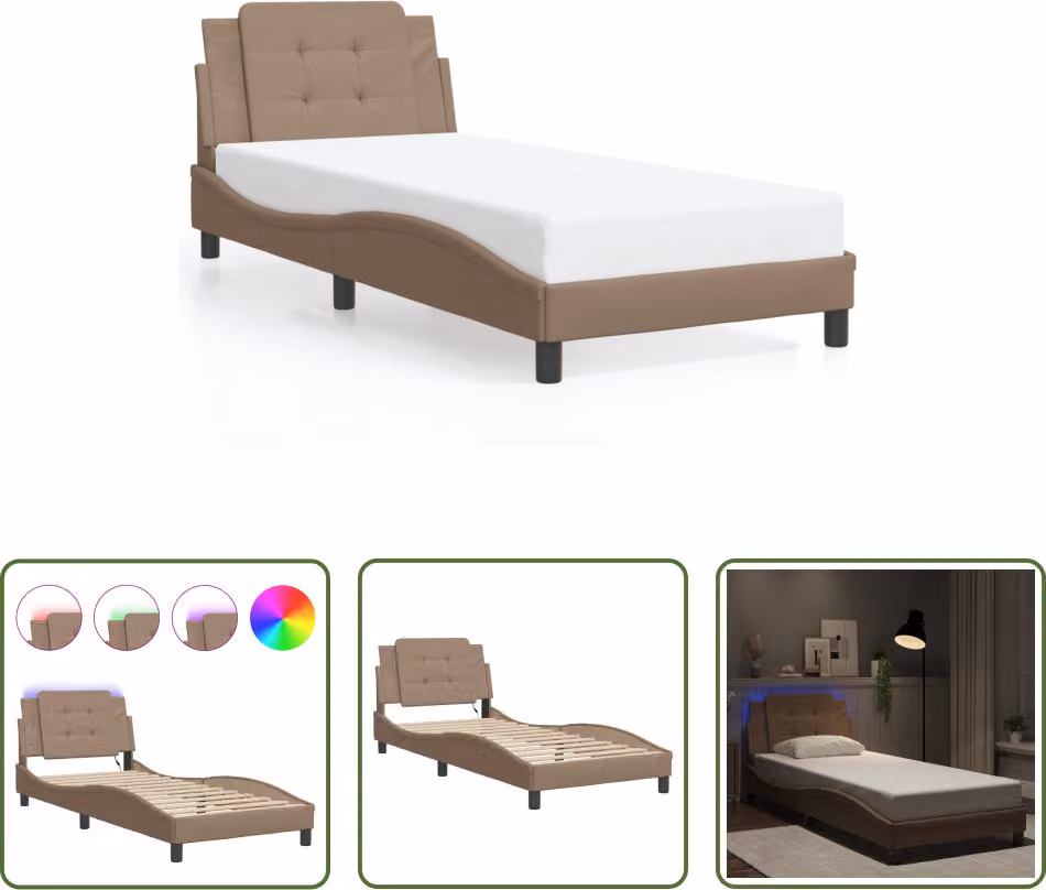 The Living Store Struttura letto con LED cappuccino-marrone 90x200 cm in ecopelle