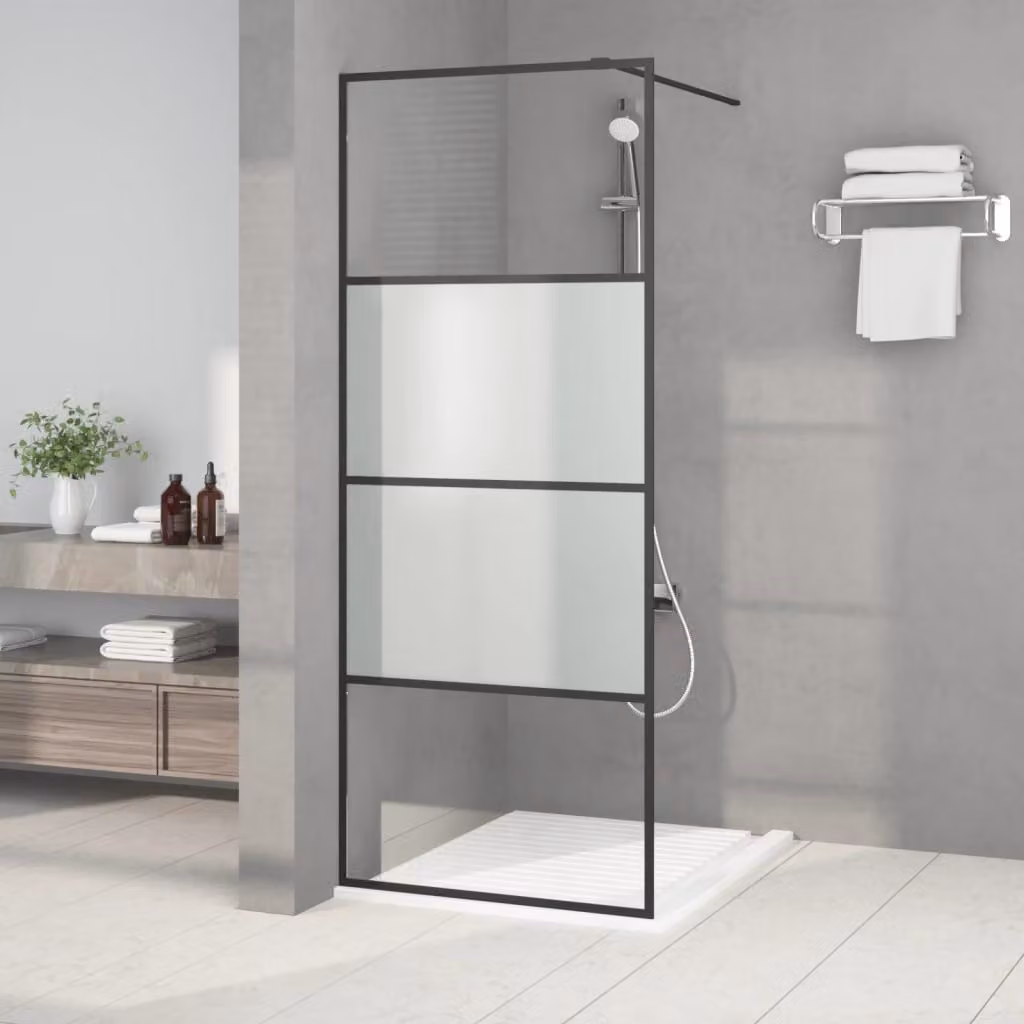 Parete Doccia Walk in vidaXL Nera con Vetro Semi Smerigliato ESG L: 80 cm, H: 195 cm – 1
