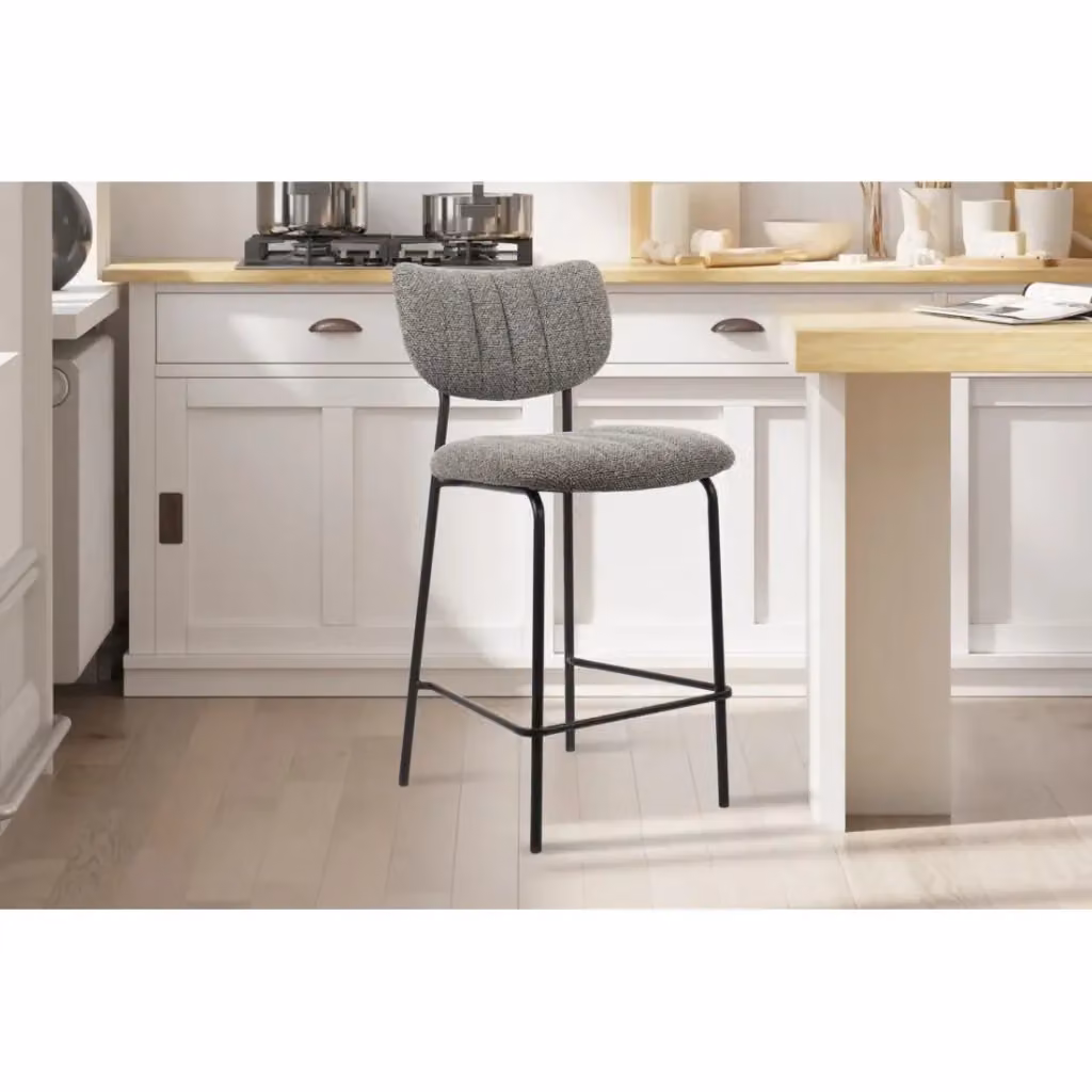 Sedia da banco Meublorama in tessuto grigio e metallo nero con stile industriale L: 53 cm, P: 46 cm, H: 97 cm – 2