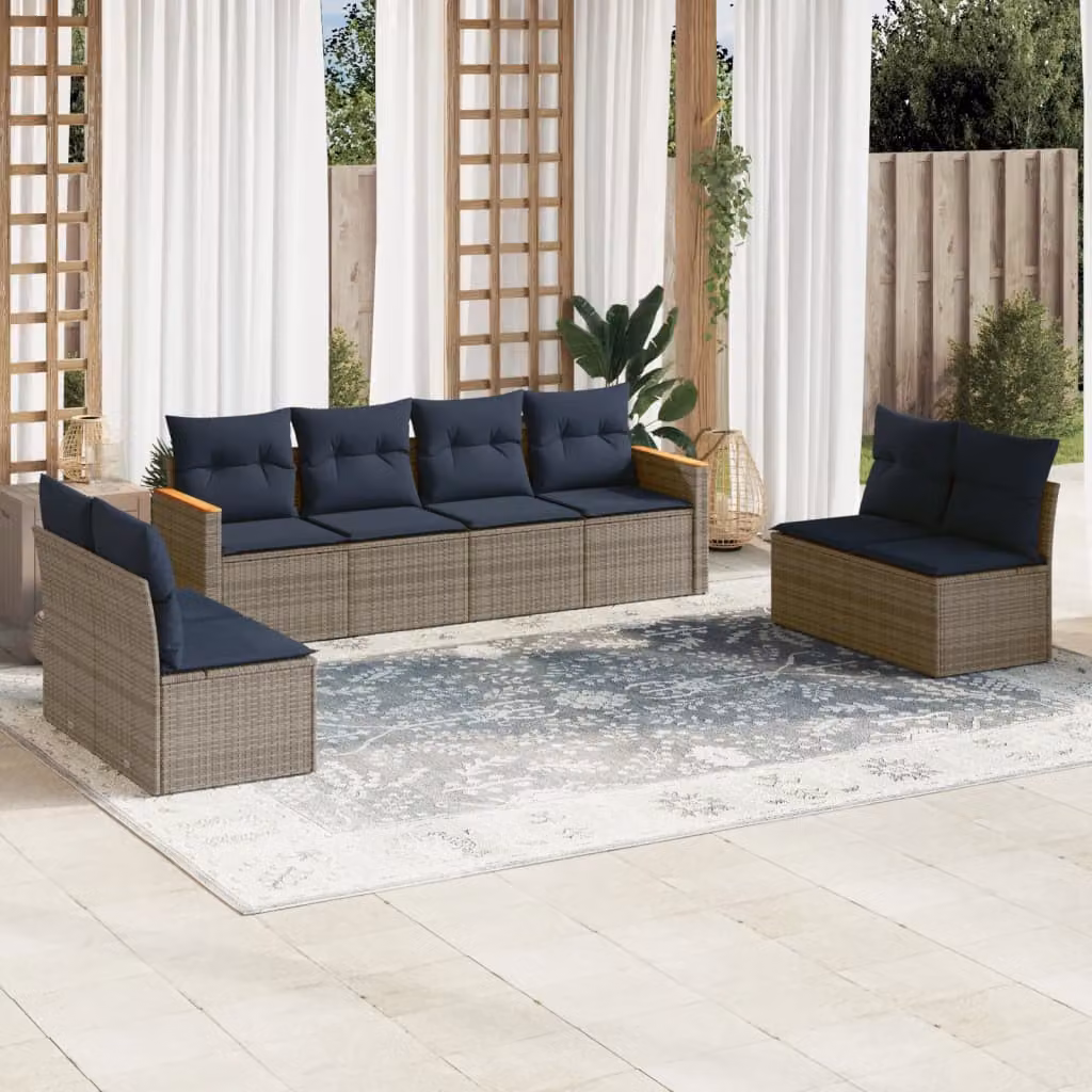 Set di divani da giardino vidaXL a forma di U composto da 8 pezzi con cuscini grigi in rattan e struttura in metallo