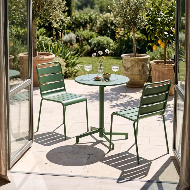 Set da giardino con tavolo e 2 sedie in metallo verde cactus - Oviala Palavas