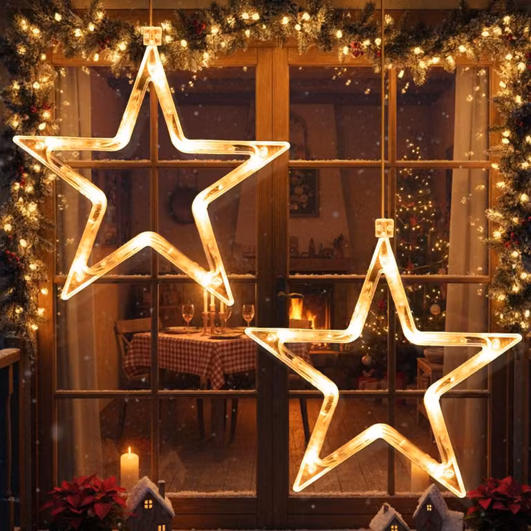 LED stelle di Natale luci di finestra 2 pezzi bianco caldo LED stelle luci finestra stelle appese luci a batteria decorazione di Natale porta casa festa decorazione