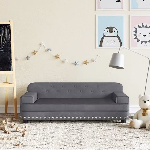Divano per bambini vidaXL in velluto grigio, L: 90 cm, P: 53 cm, H: 30 cm – 1