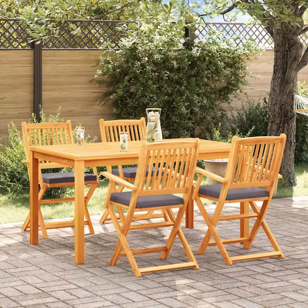 Set di 4 sedie da giardino pieghevoli vidaXL in legno di acacia con cuscini grigi e marroni