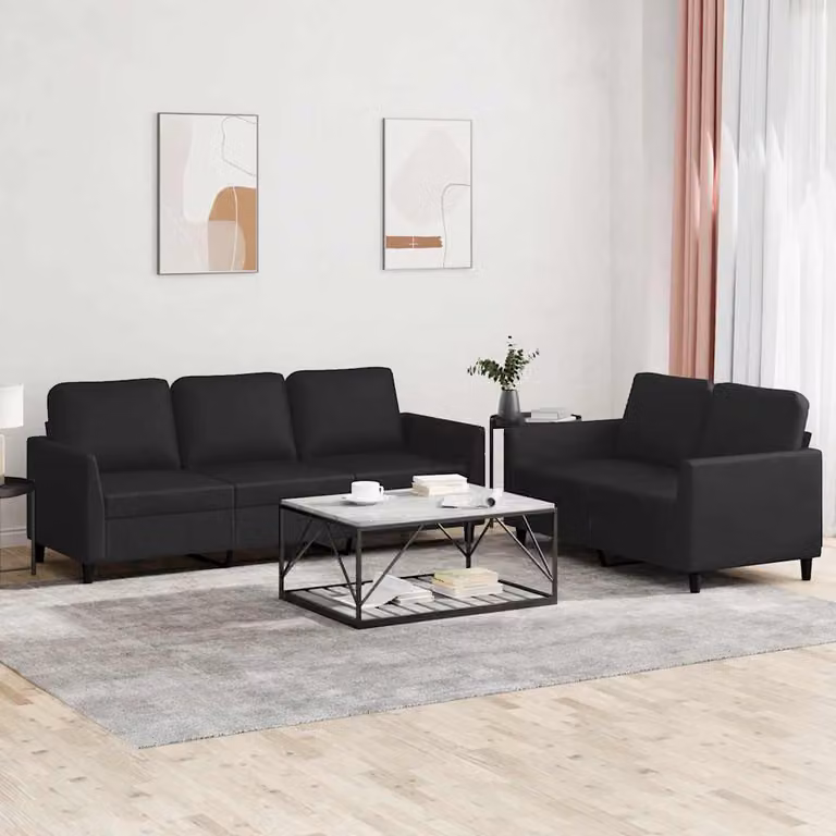Set di Divani vidaXL da 2 Posti e 3 Posti in Similpelle Nero con Cuscini e Design Moderno