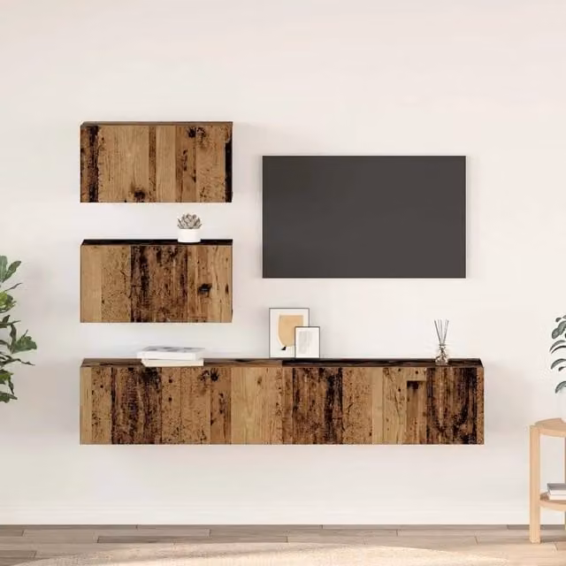 Set mobile TV moderno vidaXL in legno color marrone, 4 pezzi, da appendere alla parete – 1