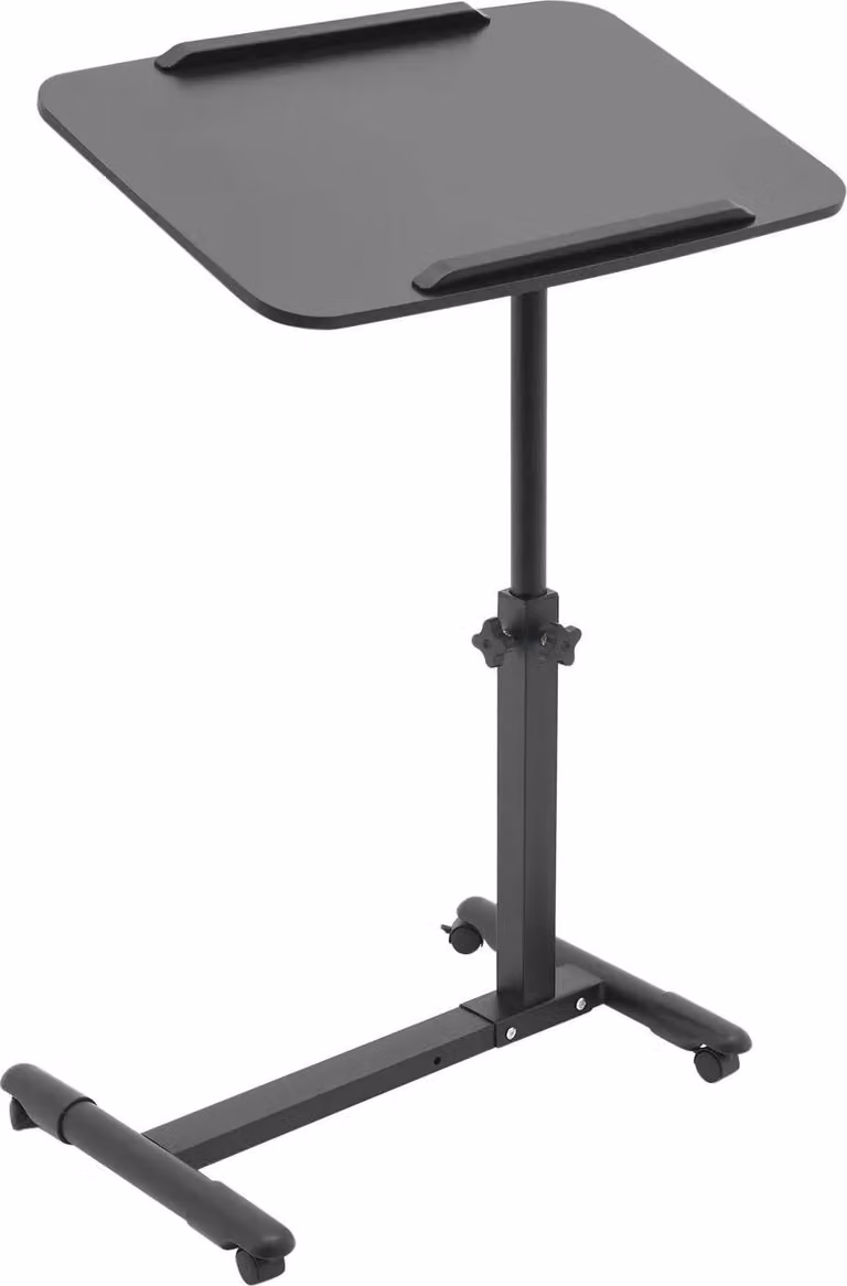 Tavolino rotante per letto e laptop - Tavolino regolabile in altezza - 65-90 cm - Piano 60×40 cm - Base 57×40 cm - Portata 20 kg - MDF - Nero