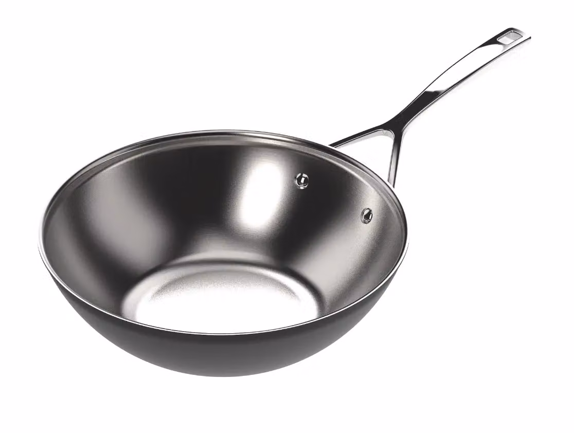 Wok in acciaio inox con rivestimento esterno per induzione, linea Black 5 Demeyere, diam. 30cm
