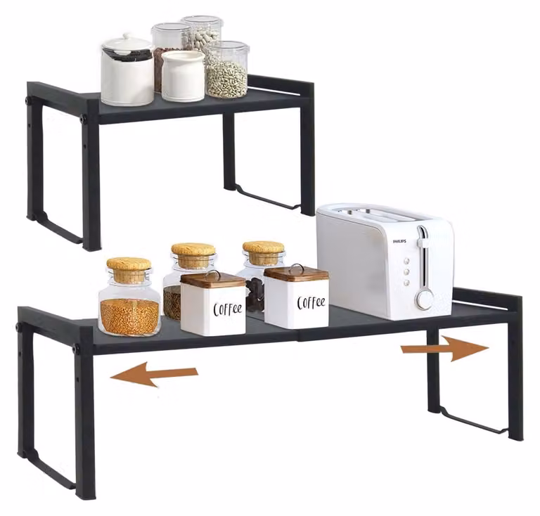 Ripiano estensibile per armadio, da 35 a 66 cm, colore nero, set da 2