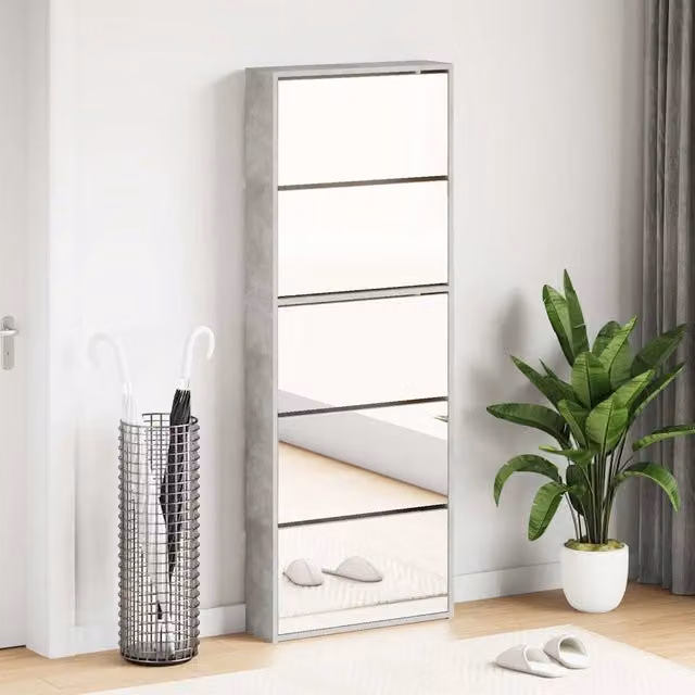 Scarpiera moderna vidaXL con specchio e ante in vetro, grigio opaco, L: 63 cm, P: 17 cm, H: 169,5 cm