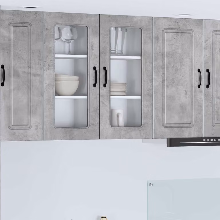 vidaXL Mobiletto da cucina Kalmar con ante in vetro, Grigio, L: 80,0 cm, P: 31,0 cm, H: 40,0 cm