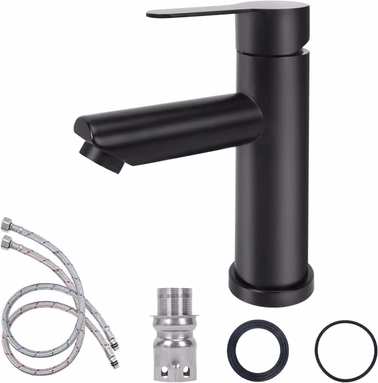 Set di rubinetteria per lavabo, colore nero, acciaio inossidabile SUS304, finitura opaca, modello a cascata, per bagno