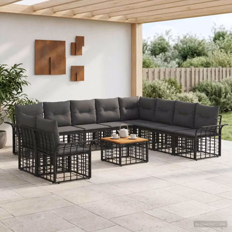 Maison Exclusive - Set da esterno per divano, 11 pezzi, colore nero e grigio scuro, materiale: poliestere